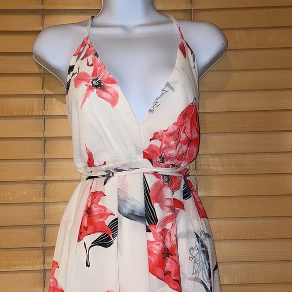 Simplee Floral Print Backless Wrap Slit Slip Dress - Picture 8 of 13